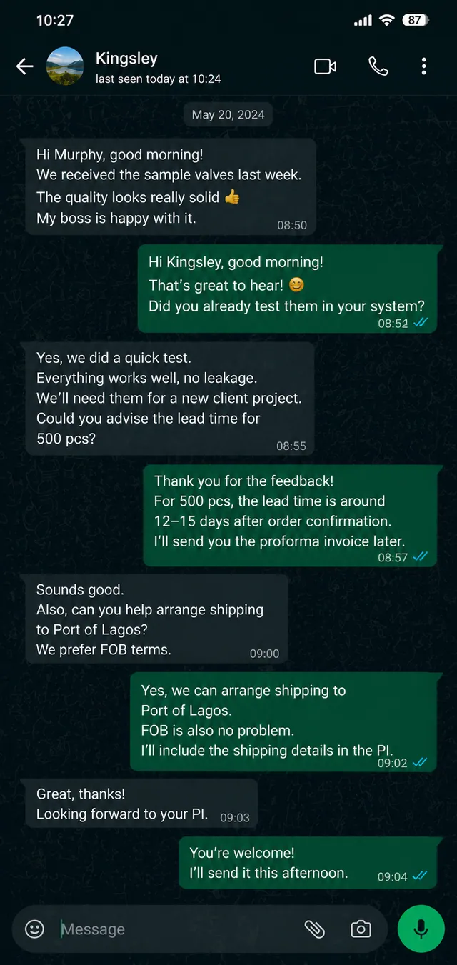 WhatsApp sourcing communication record