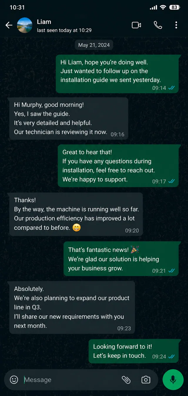 WhatsApp sourcing communication record