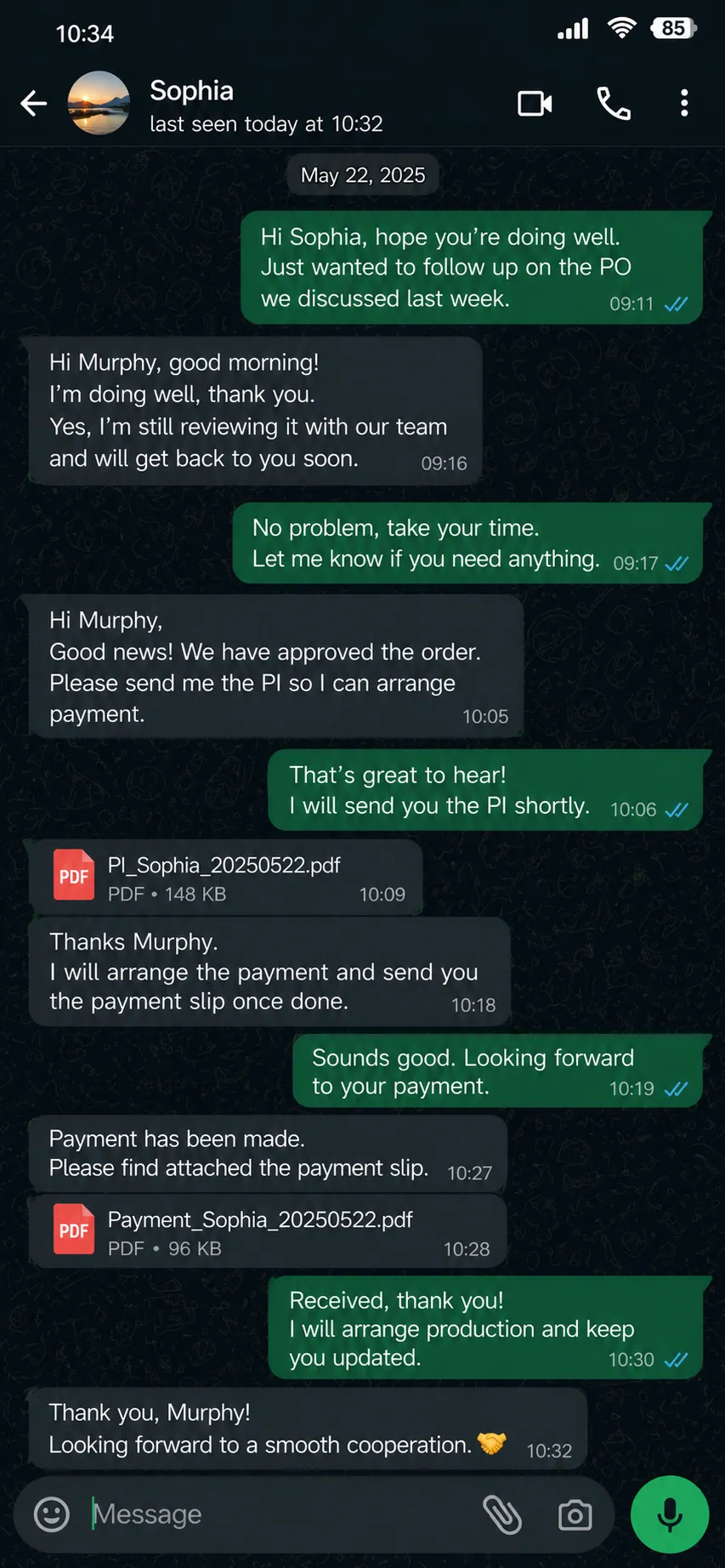 WhatsApp sourcing communication record